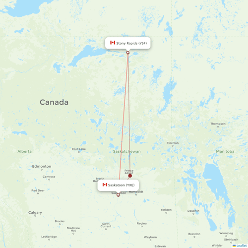 Transwest Air flights between Stony Rapids and Saskatoon