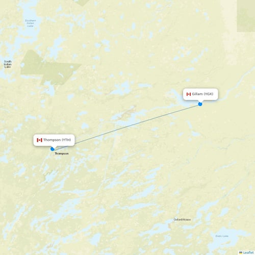 Calm Air International flights between Thompson and Gillam