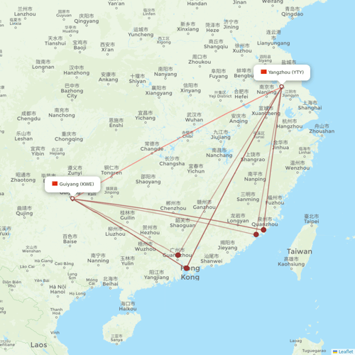 Qingdao Airlines flights between Yangzhou and Guiyang