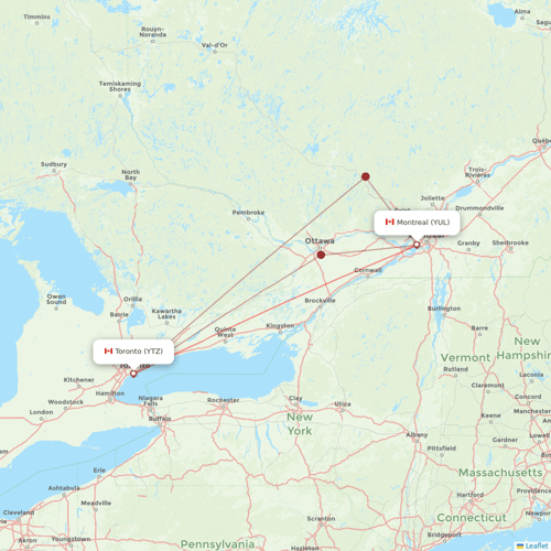 Porter Airlines flights between Toronto and Montreal