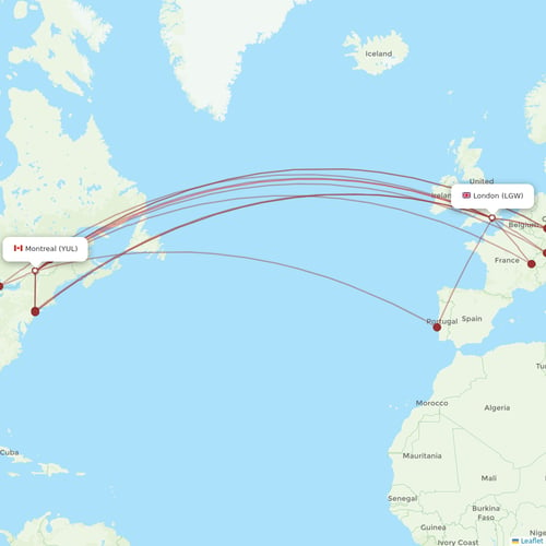 Air Transat flights between Montreal and London