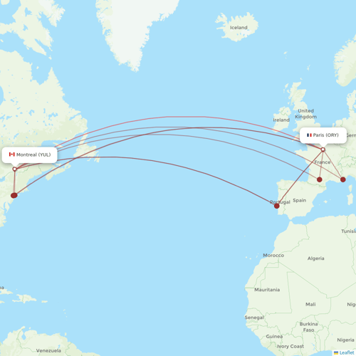 Corsair flights between Montreal and Paris