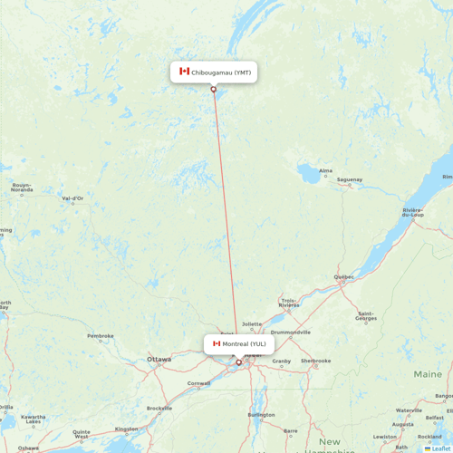 Air Creebec flights between Montreal and Chibougamau