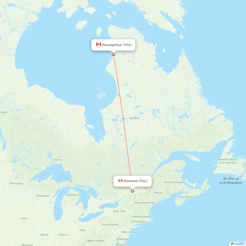 Air Inuit flights between Montreal and Povungnituk