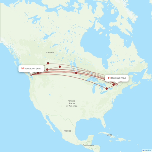 Air Canada flights between Montreal and Vancouver