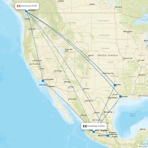 Flair Airlines flights between Vancouver and Guadalajara