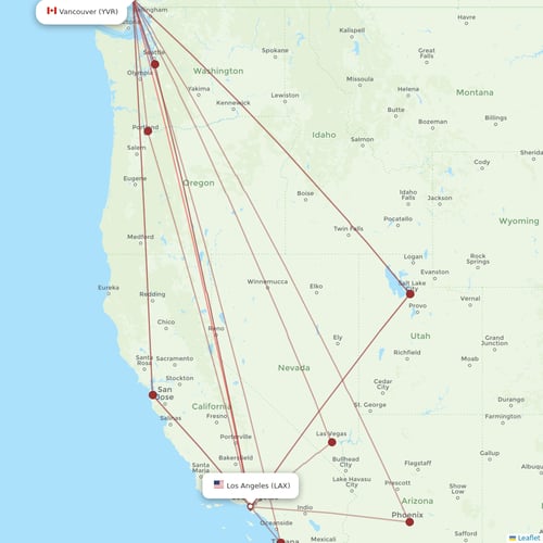 Flair Airlines flights between Vancouver and Los Angeles