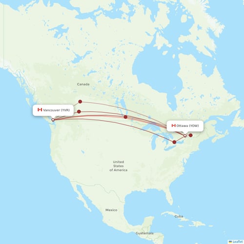 Porter Airlines flights between Vancouver and Ottawa