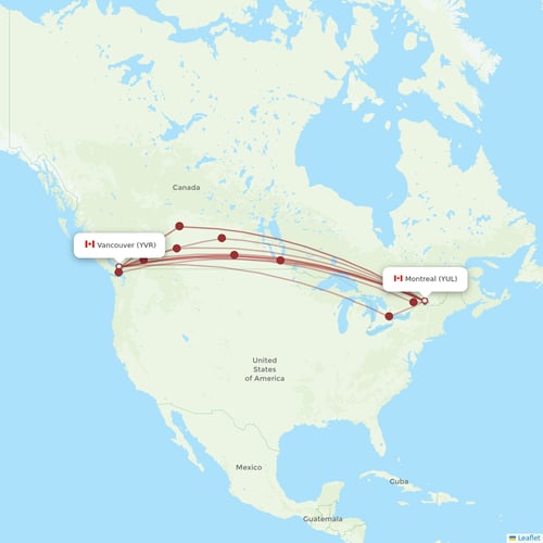 Air Canada flights between Vancouver and Montreal