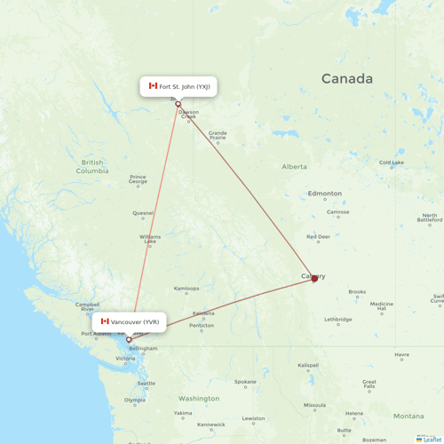 Air Canada flights between Vancouver and Fort St. John