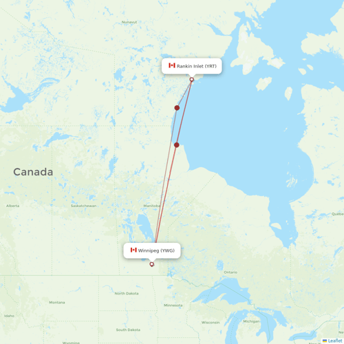 Calm Air International flights between Winnipeg and Rankin Inlet