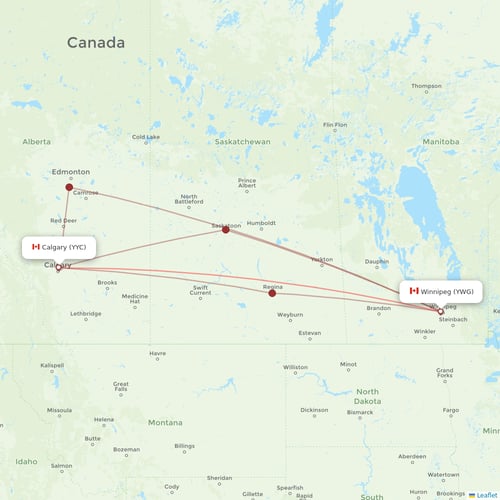 WestJet flights between Winnipeg and Calgary