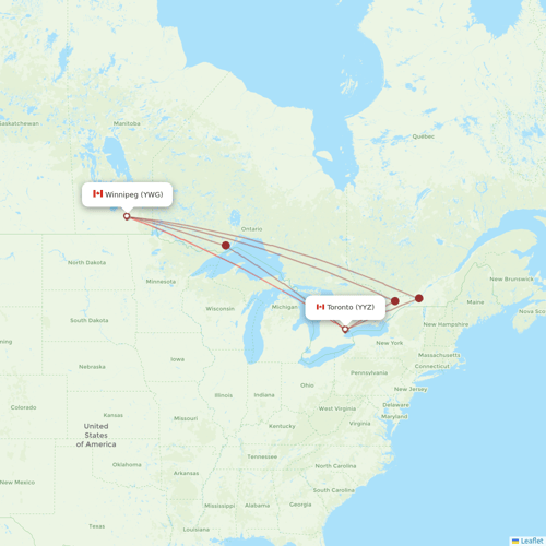 Air Canada flights between Winnipeg and Toronto