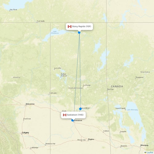 Transwest Air flights between Saskatoon and Stony Rapids
