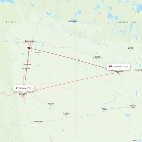 WestJet flights between Saskatoon and Calgary
