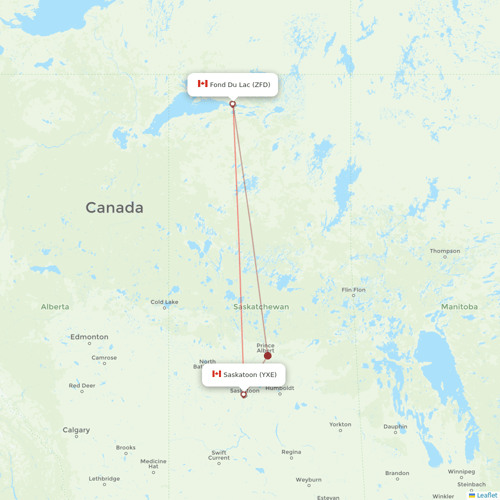 Transwest Air flights between Saskatoon and Fond Du Lac