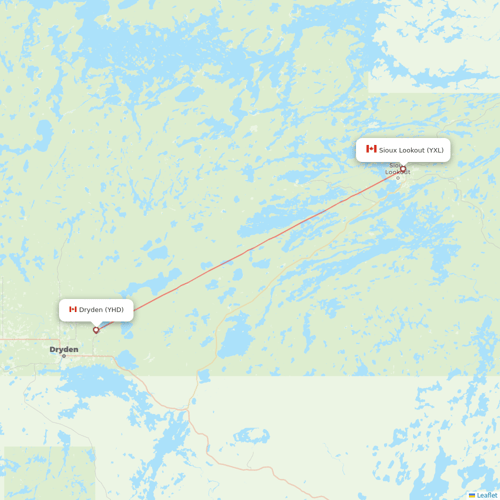 Bearskin Airlines flights between Sioux Lookout and Dryden
