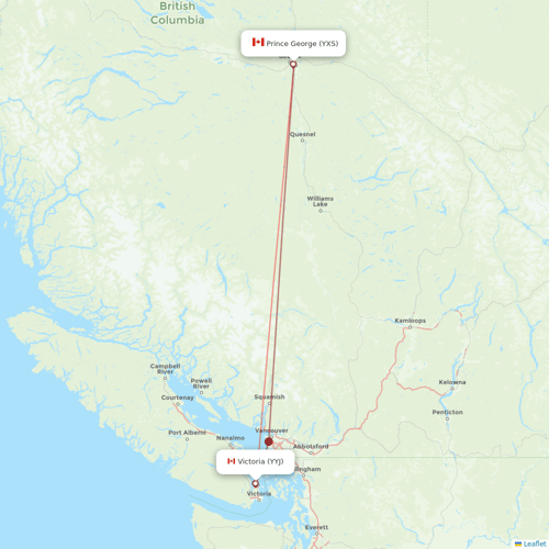Pacific Coastal Airlines flights between Prince George and Victoria