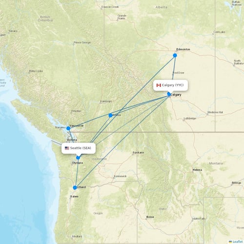 WestJet flights between Calgary and Seattle