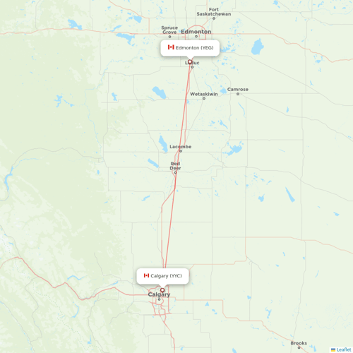 Air North flights between Calgary and Edmonton