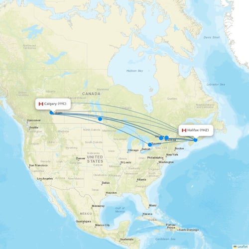 WestJet flights between Calgary and Halifax