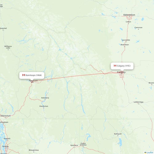 WestJet flights between Calgary and Kamloops