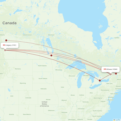 WestJet flights between Calgary and Ottawa