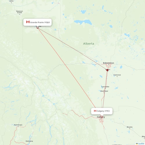 WestJet flights between Calgary and Grande Prairie