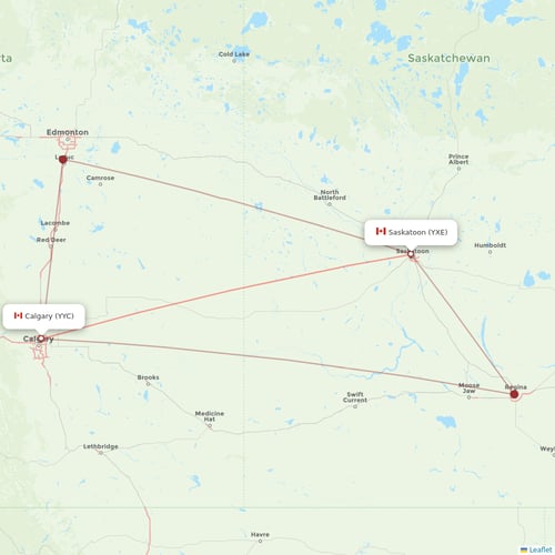 WestJet flights between Calgary and Saskatoon