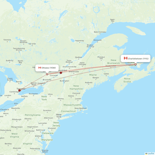 Porter Airlines flights between Charlottetown and Ottawa