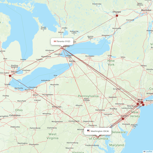 Air Canada flights between Toronto and Washington