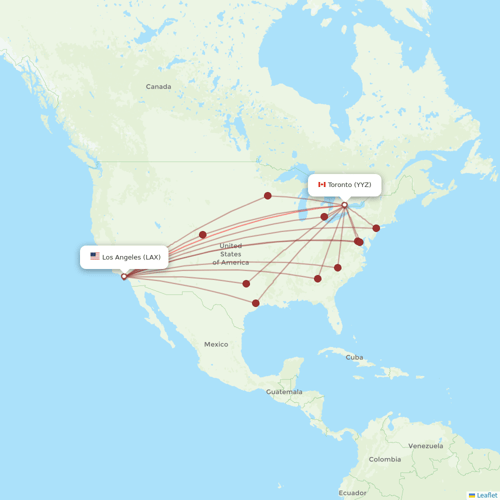 Air Canada flights between Toronto and Los Angeles