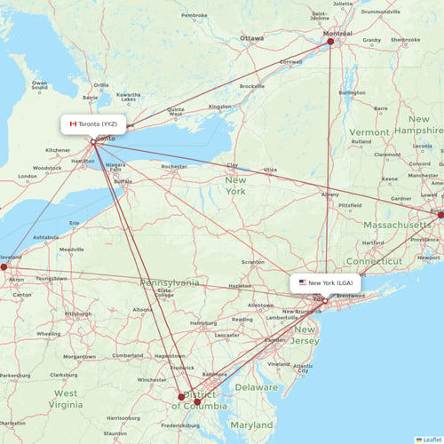 Air Canada flights between Toronto and New York