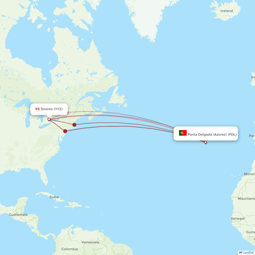Azores Airlines flights between Toronto and Ponta Delgada (Azores)