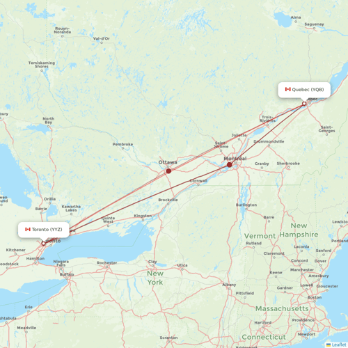 Air Canada flights between Toronto and Quebec