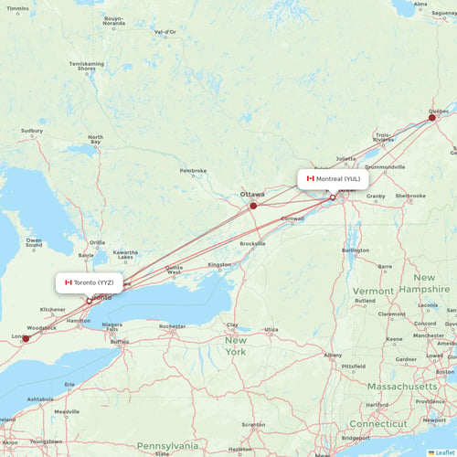 Porter Airlines flights between Toronto and Montreal