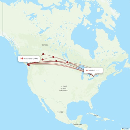 WestJet flights between Toronto and Vancouver