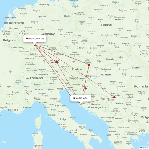 Airbus Transport International flights between Zadar and Frankfurt