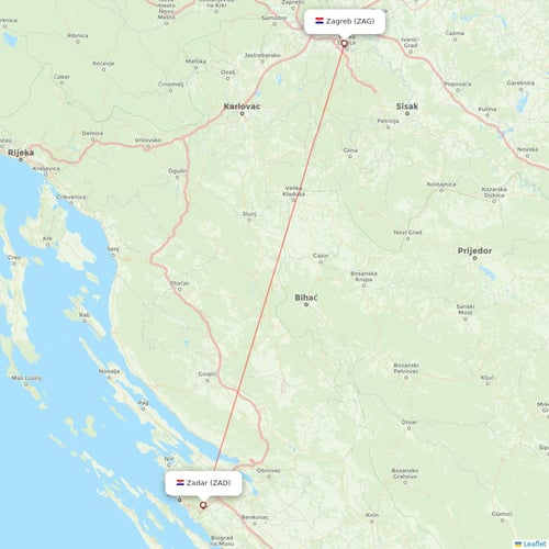 Croatia Airlines flights between Zadar and Zagreb
