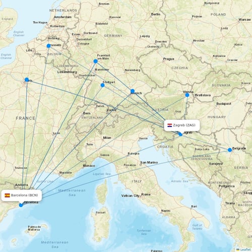 Croatia Airlines flights between Zagreb and Barcelona