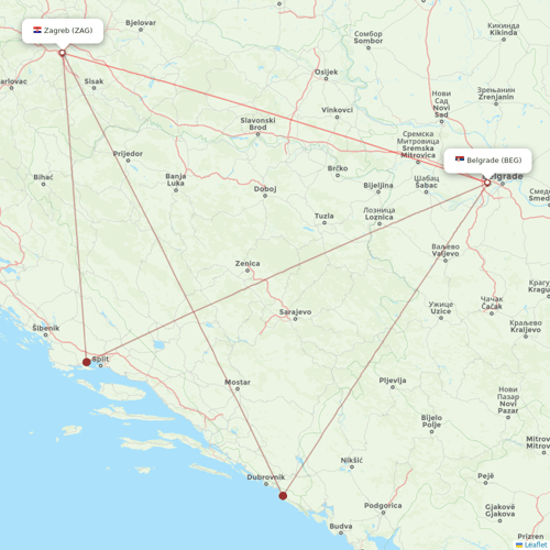 Air Serbia flights between Zagreb and Belgrade