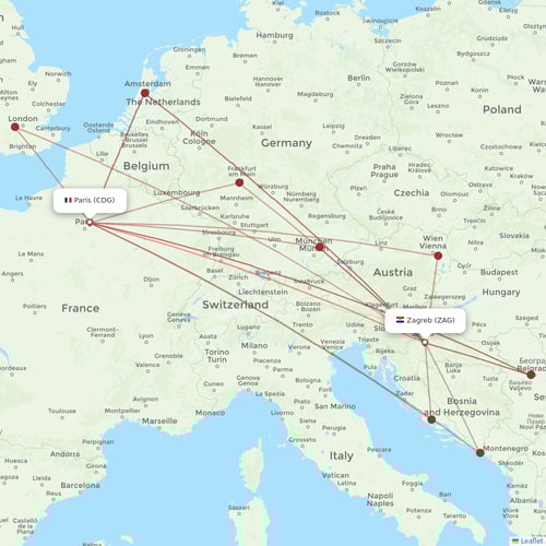 Croatia Airlines flights between Zagreb and Paris