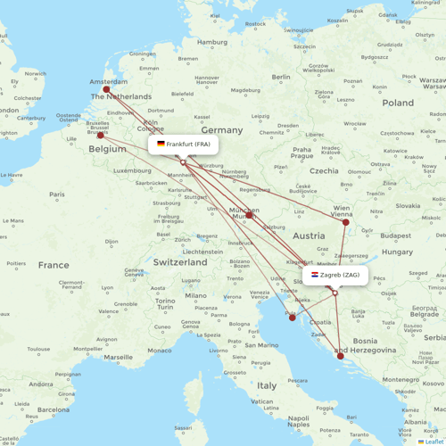 Croatia Airlines flights between Zagreb and Frankfurt