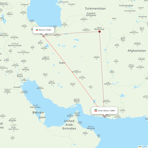 AIS Airlines flights between Chah Bahar and Tehran