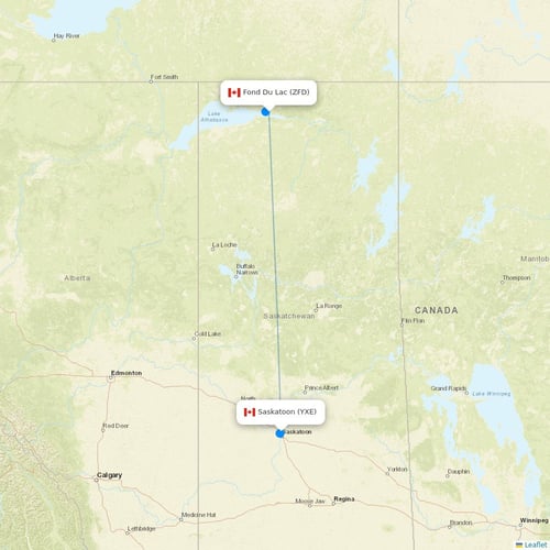 Transwest Air flights between Fond Du Lac and Saskatoon