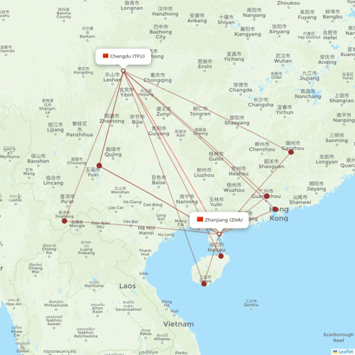 Urumqi Airlines flights between Zhanjiang and Chengdu