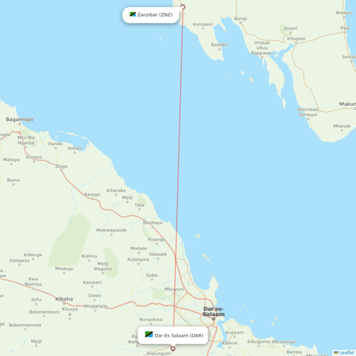 Auric Air flights between Zanzibar and Dar Es Salaam