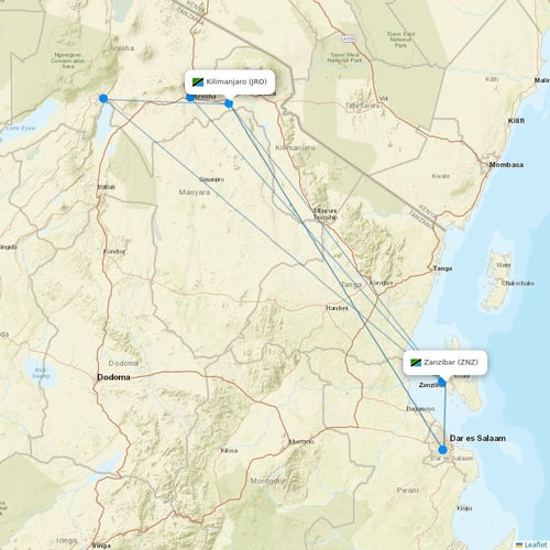 UTair-Express flights between Zanzibar and Kilimanjaro