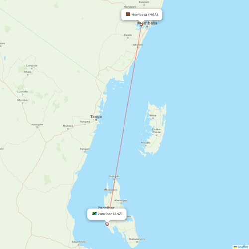 Safarilink flights between Zanzibar and Mombasa