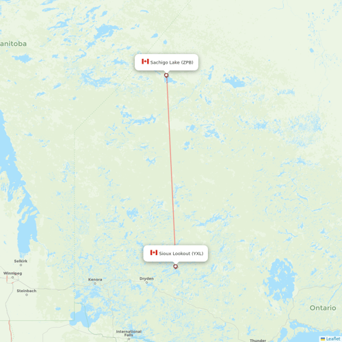 Bearskin Airlines flights between Sachigo Lake and Sioux Lookout